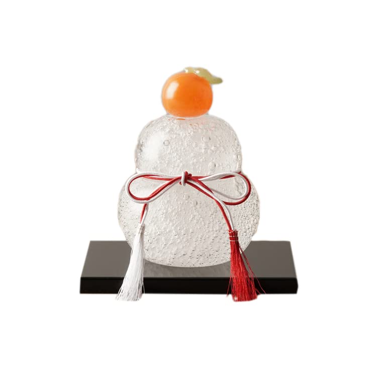 Amazon | ガラスの大きい鏡餅 透明泡入り (パステルみかん) ガラス工房